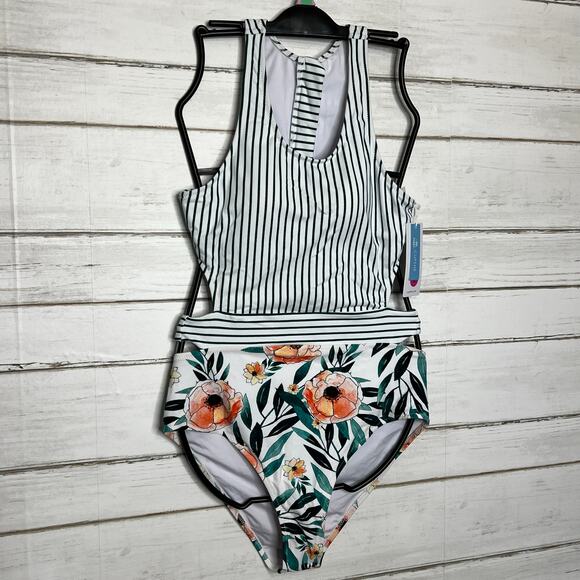 Cupshe Miss You Poppy One Piece Swimsuit Floral Stripe Size Large - Picture 12 of 12